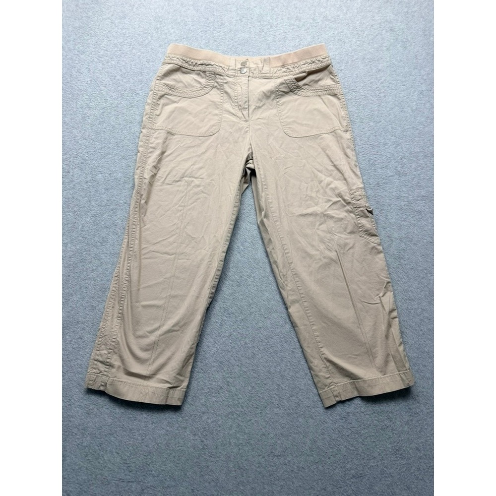 Rafaella Women Tan Cargo Pants Khaki Straight Leg Utility Elastic Waist